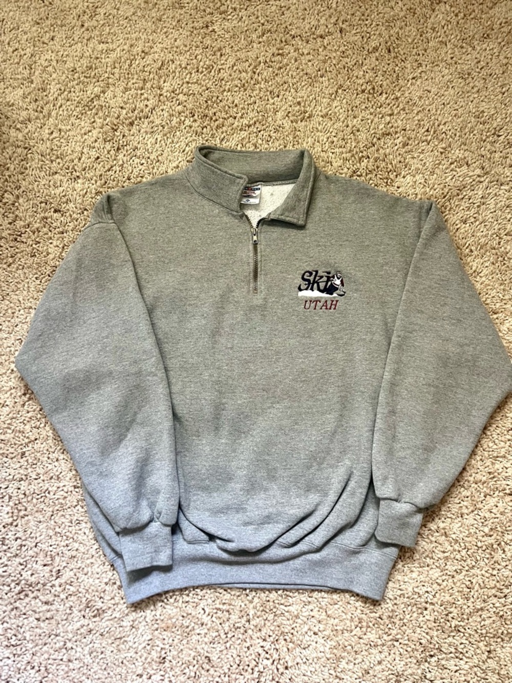 Vintage Jerzees Gray Half-Zip Ski Utah Pullover